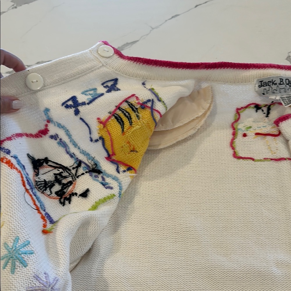 Vintage White Short Sleeve Cardigan Sweater Colorful Insects π π π¦ π π·οΈ π» - Picture 6 of 16